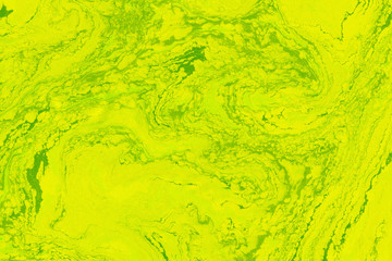 Suminagashi marble texture hand painted with lime ink. Digital paper 1673 performed in traditional japanese suminagashi floating ink technique. Fair liquid abstract background.