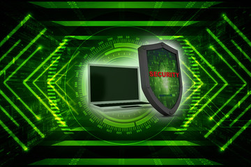 3d rendering laptop with shield 