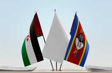 Flags of Sahrawi Arab Democratic Republic and Swaziland with a white flag in the middle