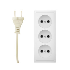 Electric adapter with three connectors. Electrical outlet. Vector illustration.