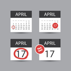    Tax Day Reminder Concept - Calendar Design Template - USA Tax Deadline, Due Date for Federal Income Tax Returns: 17th April 2018