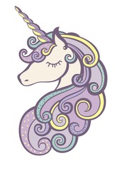 Unicorn vector icon isolated on white. Head portrait horse sticker