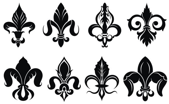  Royal lily. Heraldic symbols. Elegant emblems in the form of a flower.