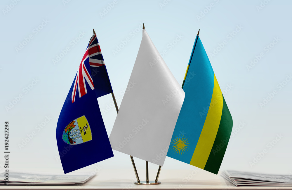 Wall mural flags of saint helena and rwanda with a white flag in the middle