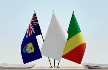 Flags of Saint Helena and Republic of the Congo with a white flag in the middle