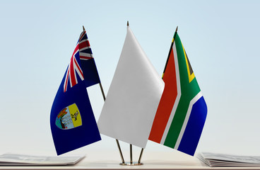 Flags of Saint Helena and Republic of South Africa with a white flag in the middle