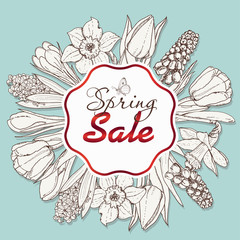 Card sale with white frame and flowers.