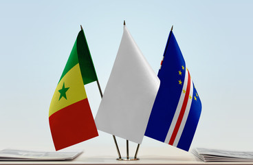 Flags of Senegal and Cape Verde with a white flag in the middle