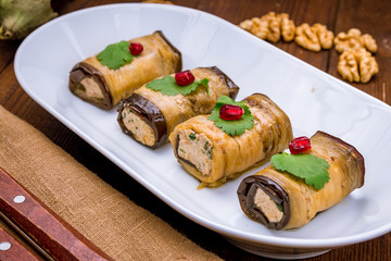 Eggplant rolls stuffed with nuts