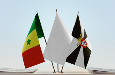Flags of Senegal and Ceuta with a white flag in the middle