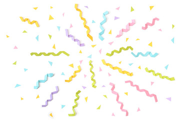 Confetti and ribbon paper cut on white background - isolated