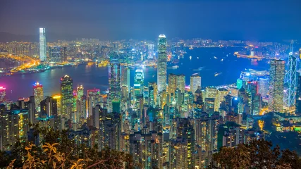 Wall murals Hong-Kong Hong Kong cityscape at night view from The Peak