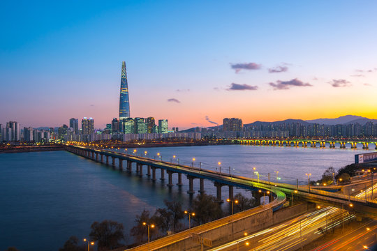 Seoul skyline in Korea at night