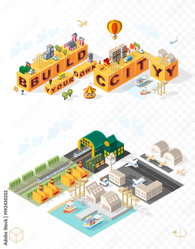 Poster build your own city . set of isolated minimal city vector elements on transparent background