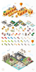 Build Your Own City . Set of Isolated Minimal City Vector Elements on Transparent Background