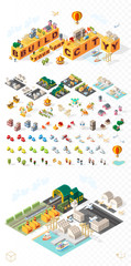Build Your Own City . Set of Isolated Minimal City Vector Elements on Transparent Background