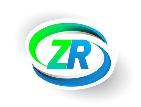 initial letter ZR logotype company name colored blue and green swoosh design, modern logo concept. vector logo for business and company identity.