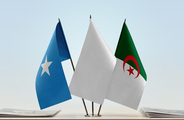 Flags of Somalia and Algeria with a white flag in the middle