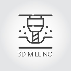 3D milling machine line icon. Modern device for fabrication and prototype production. Innovation technical equipment contour logo. Industrial theme. Vector illustration