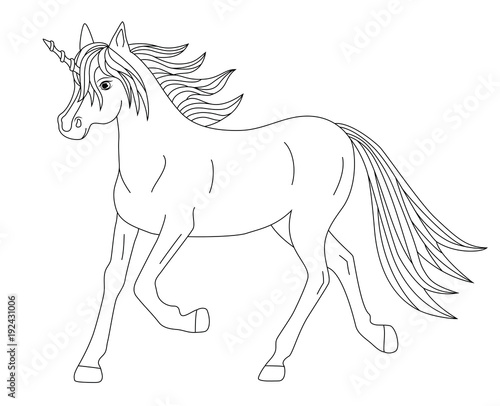 Beautiful Magical Running Unicorn Coloring Page