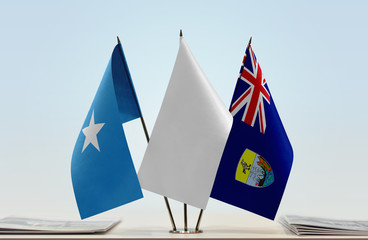 Flags of Somalia and Saint Helena with a white flag in the middle