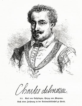 Charles of Lorraine, Duke of Mayenne, or Charles de Guise, french nobleman, leader of the Catholic League (from Spamers Illustrierte Weltgeschichte, 1894, 5[1], 670)