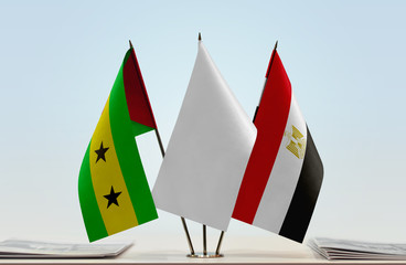 Flags of Sao Tome and Principe and Egypt with a white flag in the middle