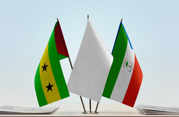 Flags of Sao Tome and Principe and Equatorial Guinea with a white flag in the middle