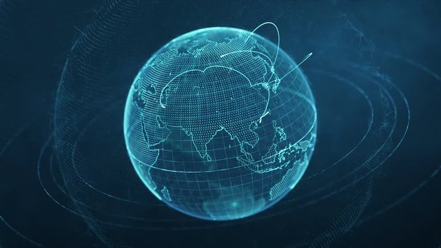 particle world with a growing global network - blue loop.