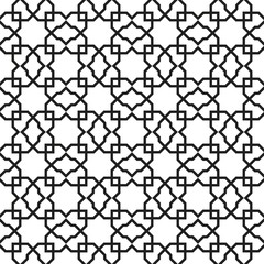 Islamic pattern. Seamless texture. Black arabic pattern on white background. Delicate geometric wallpaper. Vector illustration.
