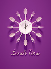 purple cutlery clock for lunch time