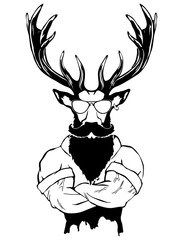 Steep fashionable deer Hipster animal. Vintage style illustration for tattoo, logo, emblem