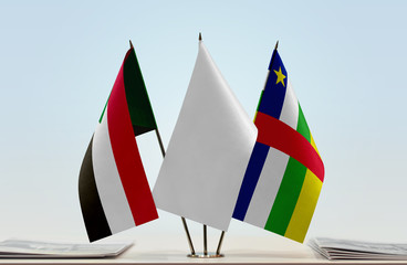 Flags of Sudan and Central African Republic with a white flag in the middle