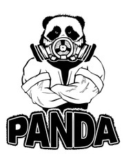 Isolated vector illustration a strong wild panda- man in a gas mask.