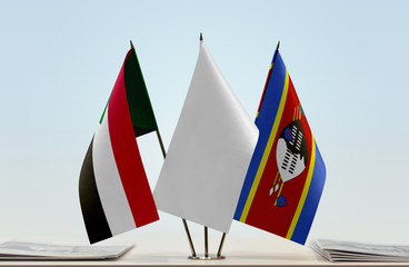 Flags of Sudan and Swaziland with a white flag in the middle