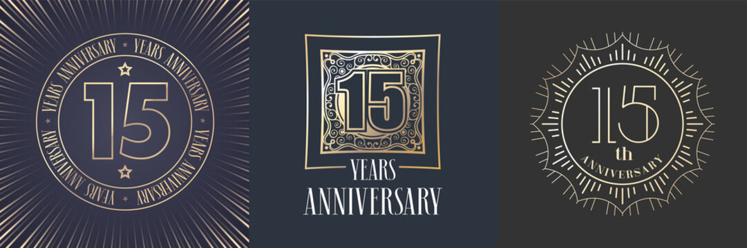 15 years anniversary vector icon, logo set