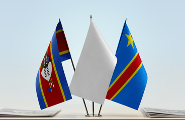 Flags of Swaziland and Democratic Republic of the Congo (DRC, DROC, Congo-Kinshasa) with a white...