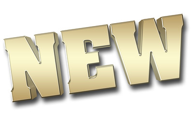 Stock Illustration - Big Bold Golden NEW, 3D Illustration, Bright Against the White Background.
