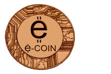 Gold coin cryptocurrency e-coin on white background. ECN
