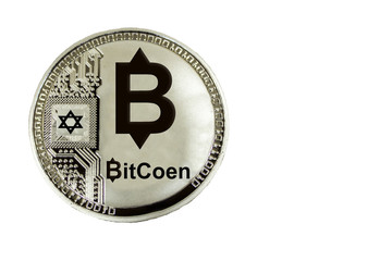 Obraz premium coin cryptocurrency of Israel Bicoen on a white background