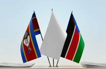 Flags of Swaziland and South Sudan with a white flag in the middle