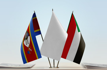 Flags of Swaziland and Sudan with a white flag in the middle