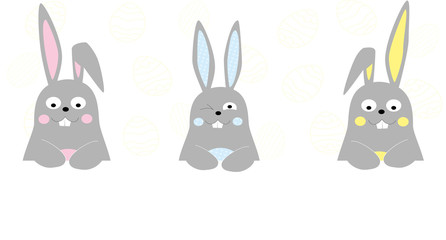 easter banner with funny cartoon Easter bunnies
