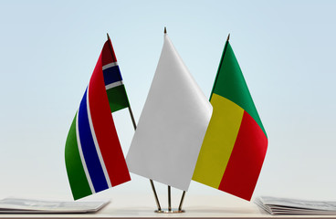 Flags of The Gambia and Benin with a white flag in the middle