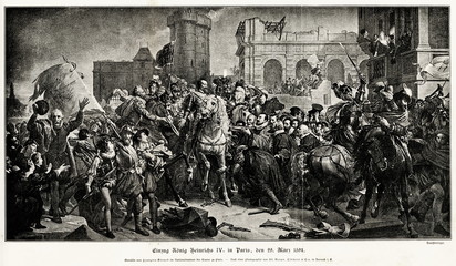 The Entry of Henri IV into Paris, 22 March 1594, painting of François Gérard, 1817 (from Spamers Illustrierte Weltgeschichte, 1894, 5[1], 680/681) - obrazy, fototapety, plakaty