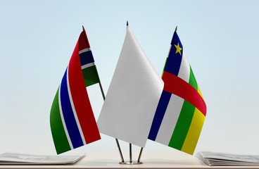 Flags of The Gambia and Central African Republic with a white flag in the middle