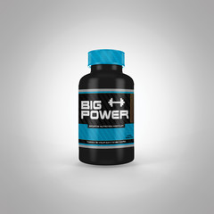 3d rendering of a black jar of sports nutrition on a white background