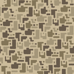 Camouflage pattern background, seamless vector illustration. Classic military clothing style. Masking camo repeat print. Beige, brown, ocher colors desert texture. 
