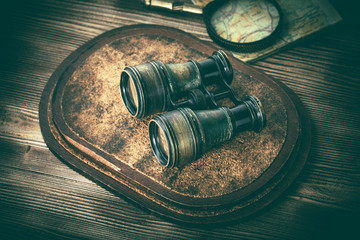 Old binoculars covered with patina.