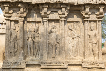 The Five Rathas, detail on Arjuna ratha, Mahabalipuram, Tamil Nadu, India